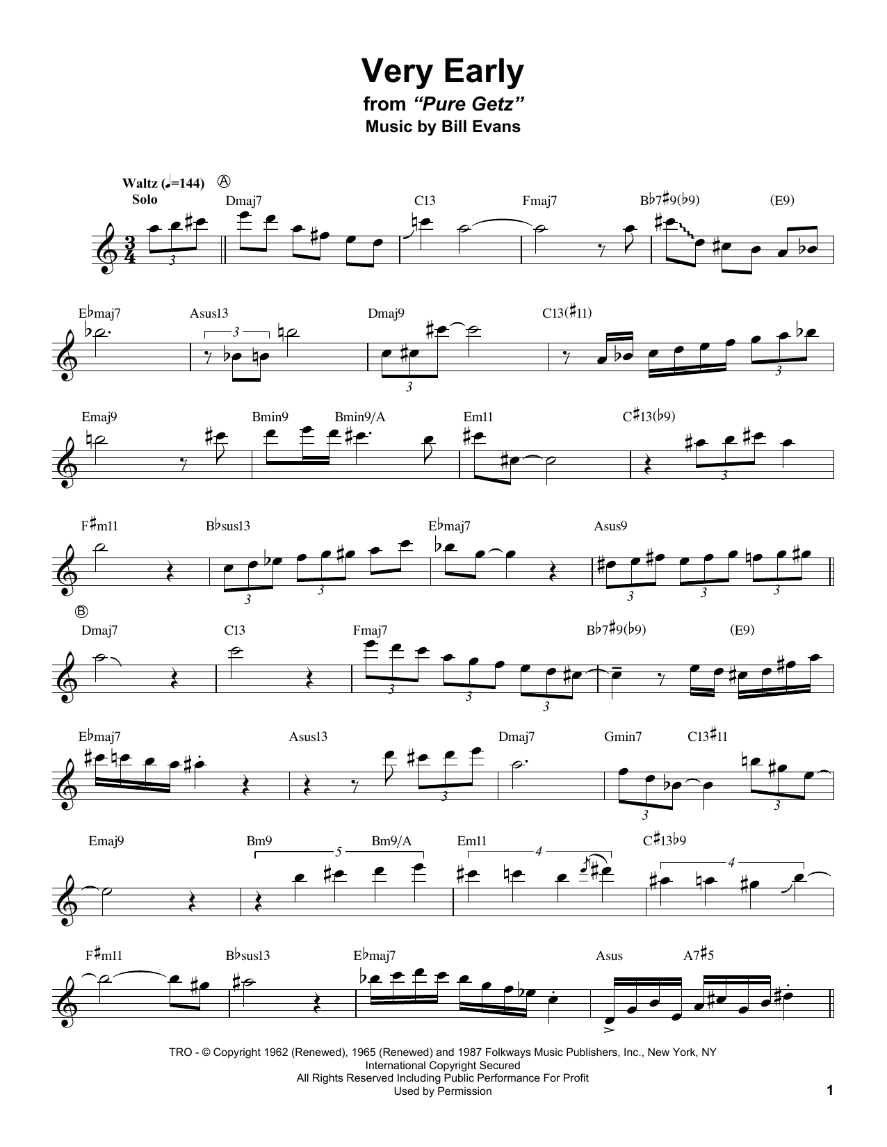 Download Stan Getz Very Early Sheet Music and learn how to play Tenor Sax Transcription PDF digital score in minutes