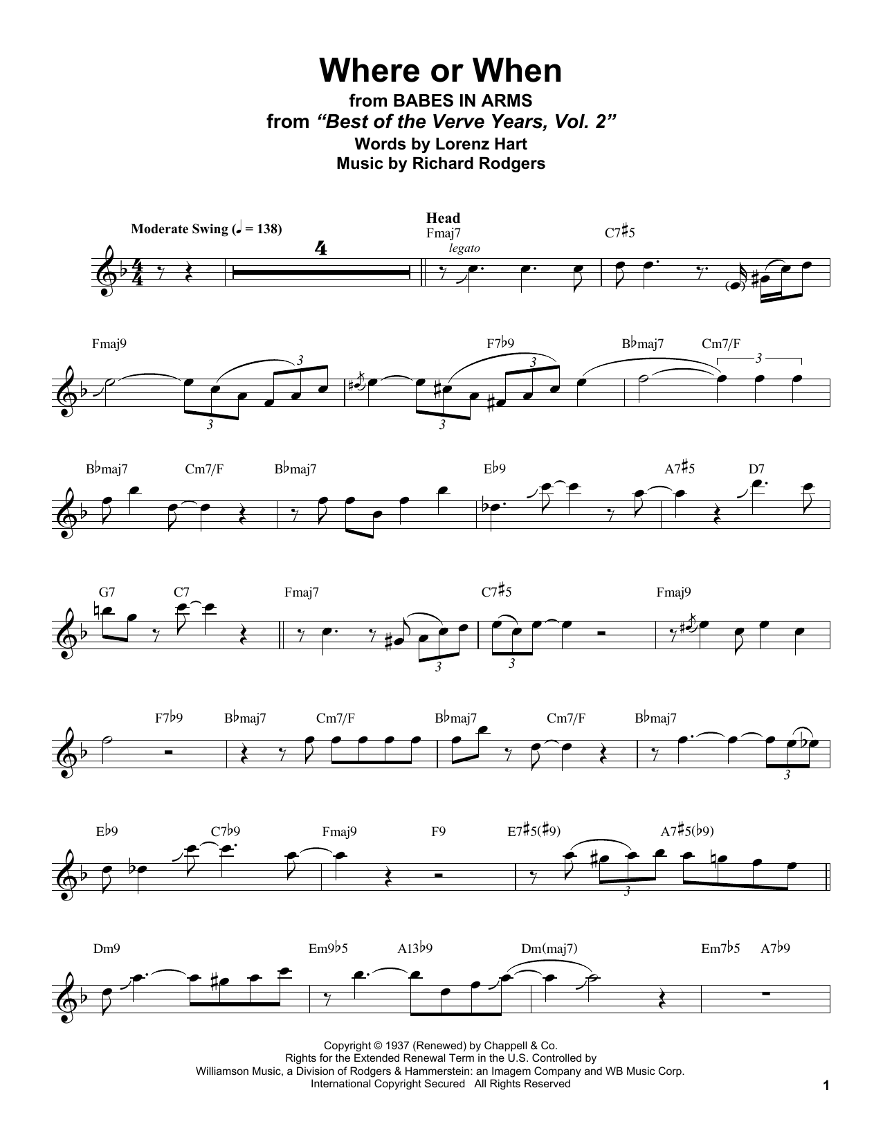 Download Stan Getz Where Or When Sheet Music and learn how to play Tenor Sax Transcription PDF digital score in minutes