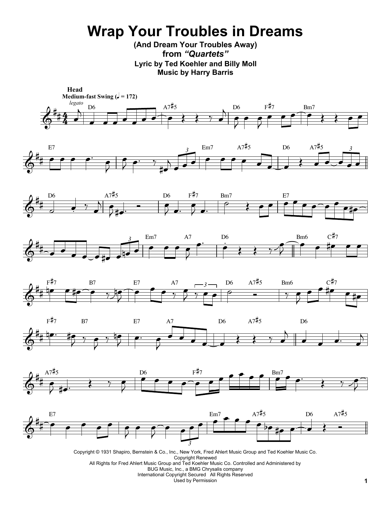 Download Stan Getz Wrap Your Troubles In Dreams (And Dream Your Troubles Away) Sheet Music and learn how to play Tenor Sax Transcription PDF digital score in minutes