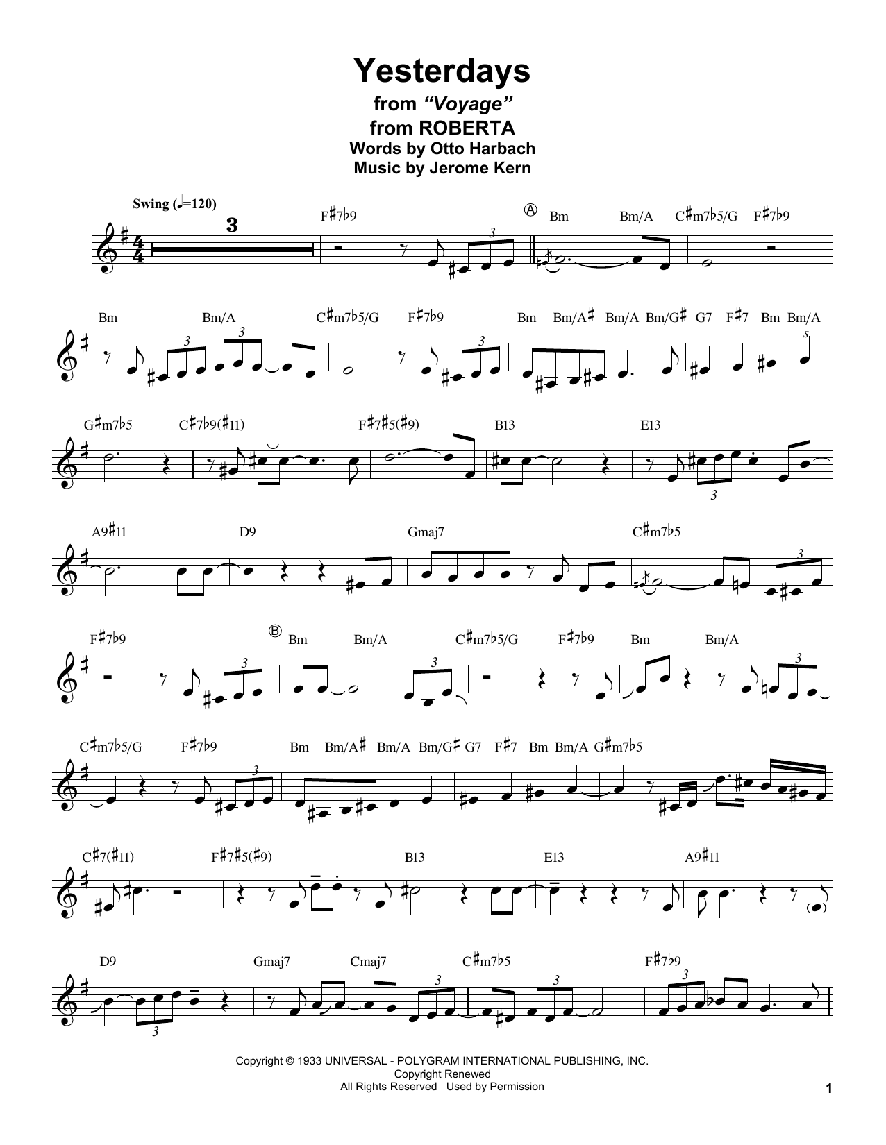 Download Stan Getz Yesterdays Sheet Music and learn how to play Tenor Sax Transcription PDF digital score in minutes