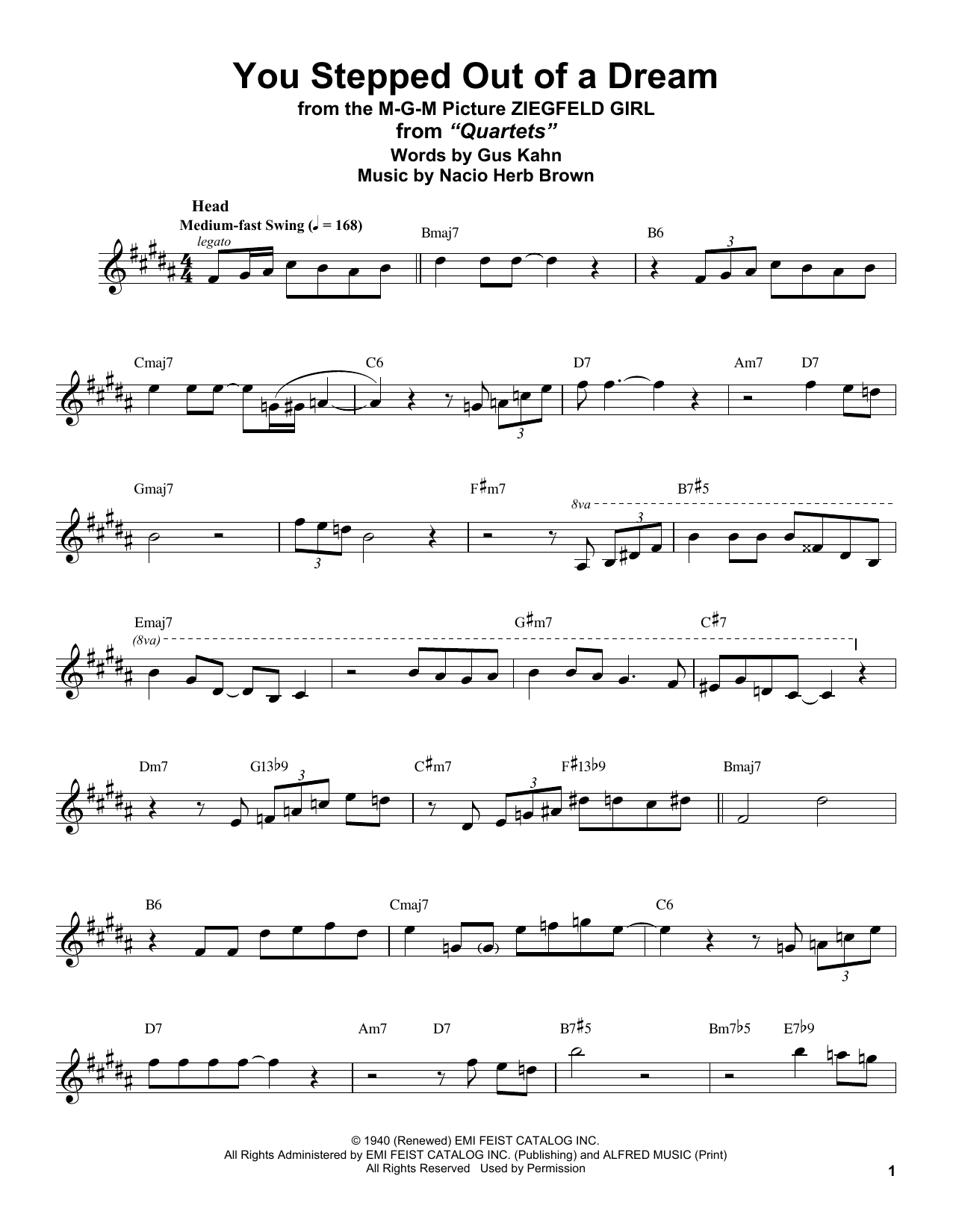 Download Stan Getz You Stepped Out Of A Dream (from Ziegfeld Girl) Sheet Music and learn how to play Alto Sax Transcription PDF digital score in minutes