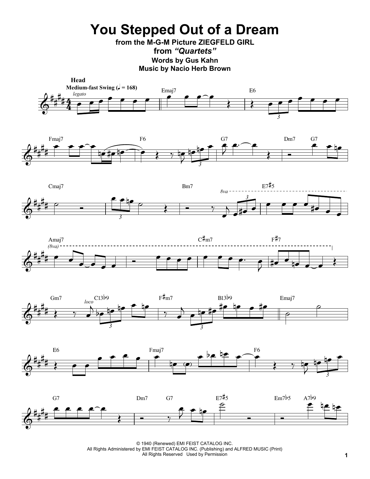 Download Stan Getz You Stepped Out Of A Dream Sheet Music and learn how to play Tenor Sax Transcription PDF digital score in minutes
