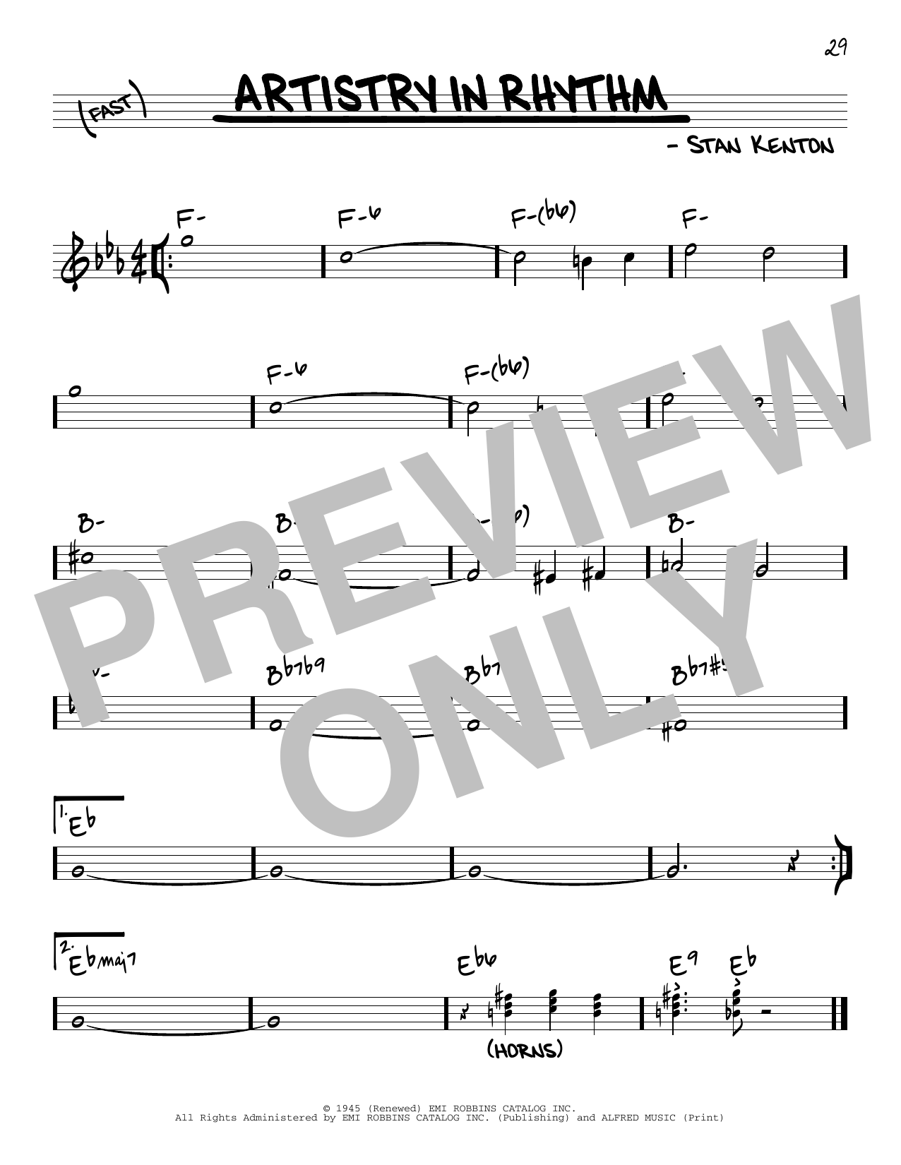 Download Stan Kenton Artistry In Rhythm Sheet Music and learn how to play Real Book – Melody & Chords PDF digital score in minutes