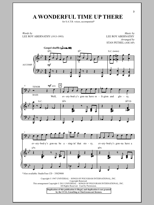 Download Stan Pethel A Wonderful Time Up There (Everybody's Gonna Have A Wonderful Time Up There) Sheet Music and learn how to play SATB PDF digital score in minutes