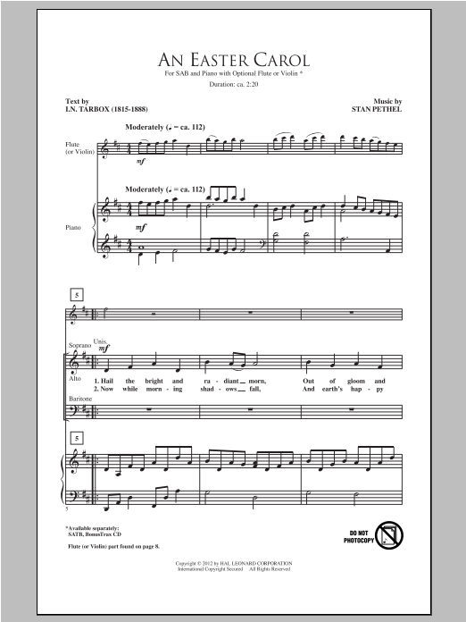 Download Stan Pethel An Easter Carol Sheet Music and learn how to play SAB PDF digital score in minutes