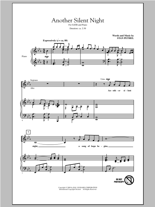 Download Stan Pethel Another Silent Night Sheet Music and learn how to play SATB PDF digital score in minutes