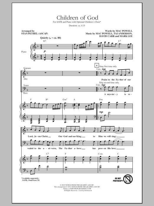 Download Stan Pethel Children Of God Sheet Music and learn how to play SATB PDF digital score in minutes