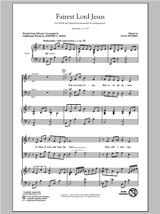 Download Stan Pethel Fairest Lord Jesus Sheet Music and learn how to play SATB PDF digital score in minutes