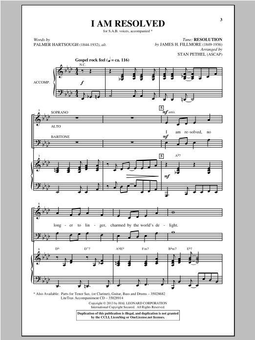 Download Stan Pethel I Am Resolved Sheet Music and learn how to play SAB PDF digital score in minutes
