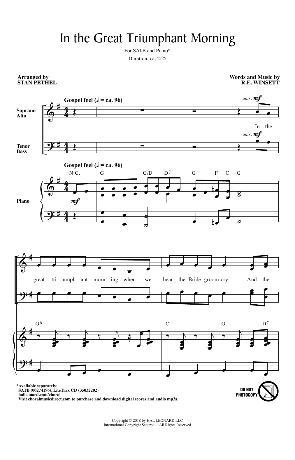 Download Stan Pethel In The Great Triumphant Morning Sheet Music and learn how to play SATB PDF digital score in minutes