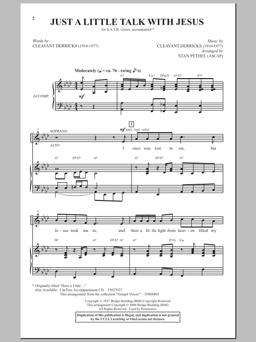 Download Stan Pethel Just A Little Talk With Jesus Sheet Music and learn how to play SATB Choir PDF digital score in minutes