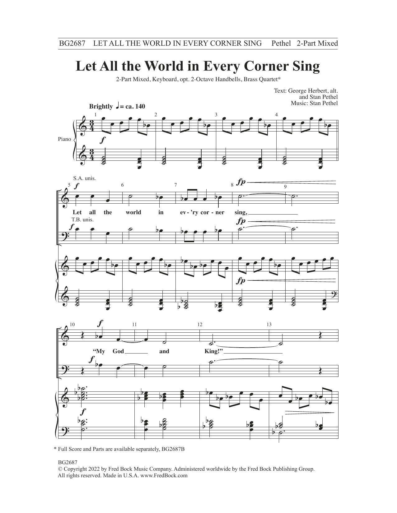 Download Stan Pethel Let All the World in Every Corner Sing Sheet Music and learn how to play SATB Choir PDF digital score in minutes