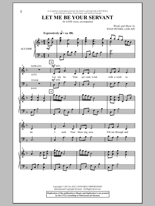 Download Stan Pethel Let Me Be Your Servant Sheet Music and learn how to play SATB PDF digital score in minutes