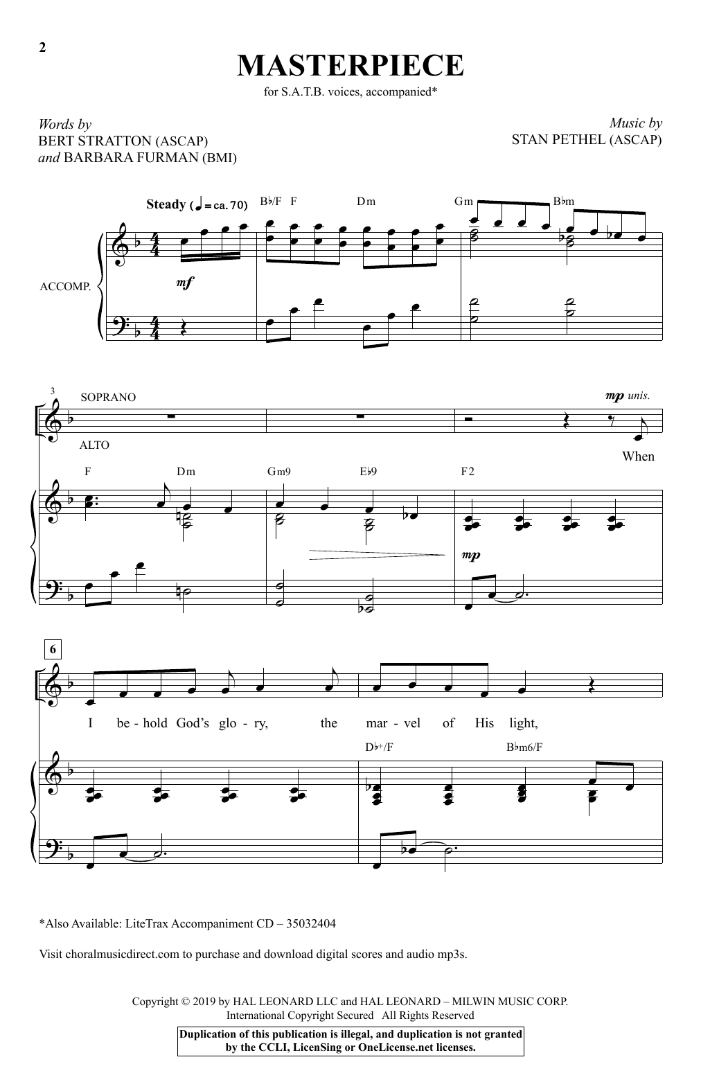 Download Stan Pethel Masterpiece Sheet Music and learn how to play SATB Choir PDF digital score in minutes