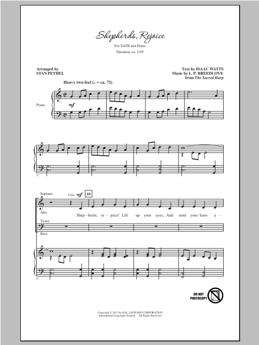 Download L. P. Breedlove Shepherds, Rejoice (arr. Stan Pethel) Sheet Music and learn how to play SATB PDF digital score in minutes