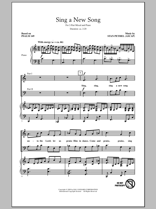 Download Stan Pethel Sing A New Song Sheet Music and learn how to play 2-Part Choir PDF digital score in minutes