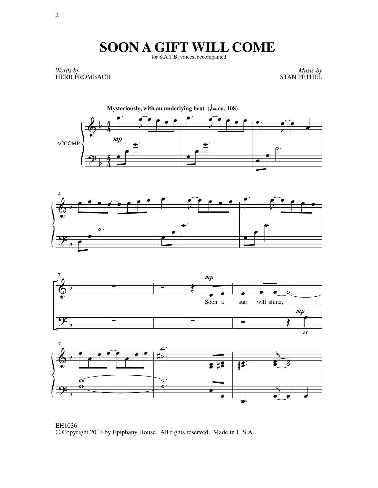 Download Stan Pethel Soon A Gift Will Come Sheet Music and learn how to play SATB Choir PDF digital score in minutes