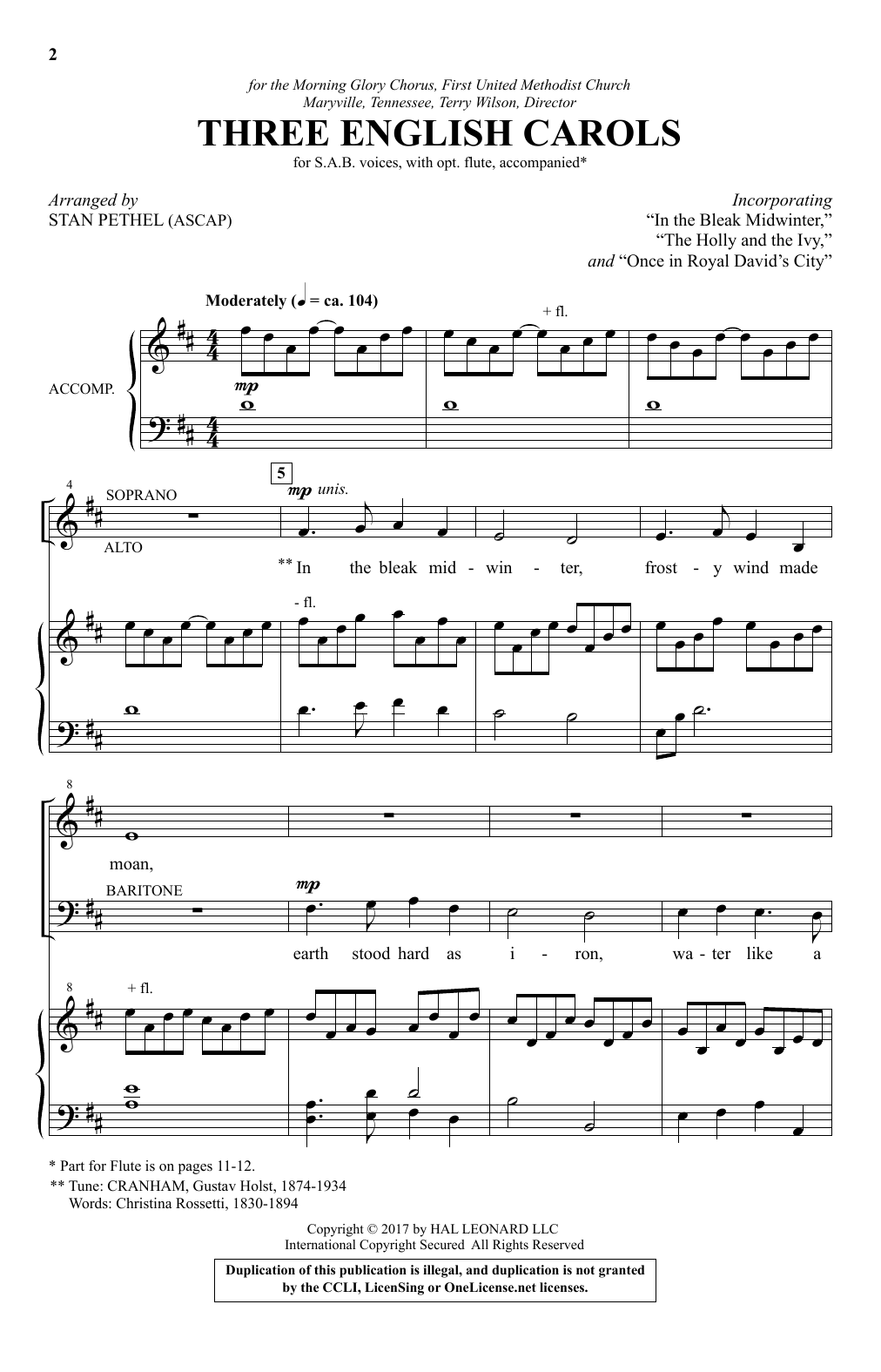 Download Stan Pethel Three English Carols Sheet Music and learn how to play SAB PDF digital score in minutes