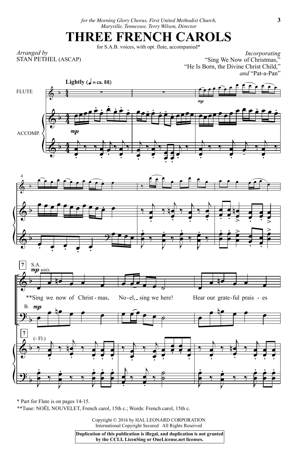 Download Stan Pethel Three French Carols Sheet Music and learn how to play Choral PDF digital score in minutes