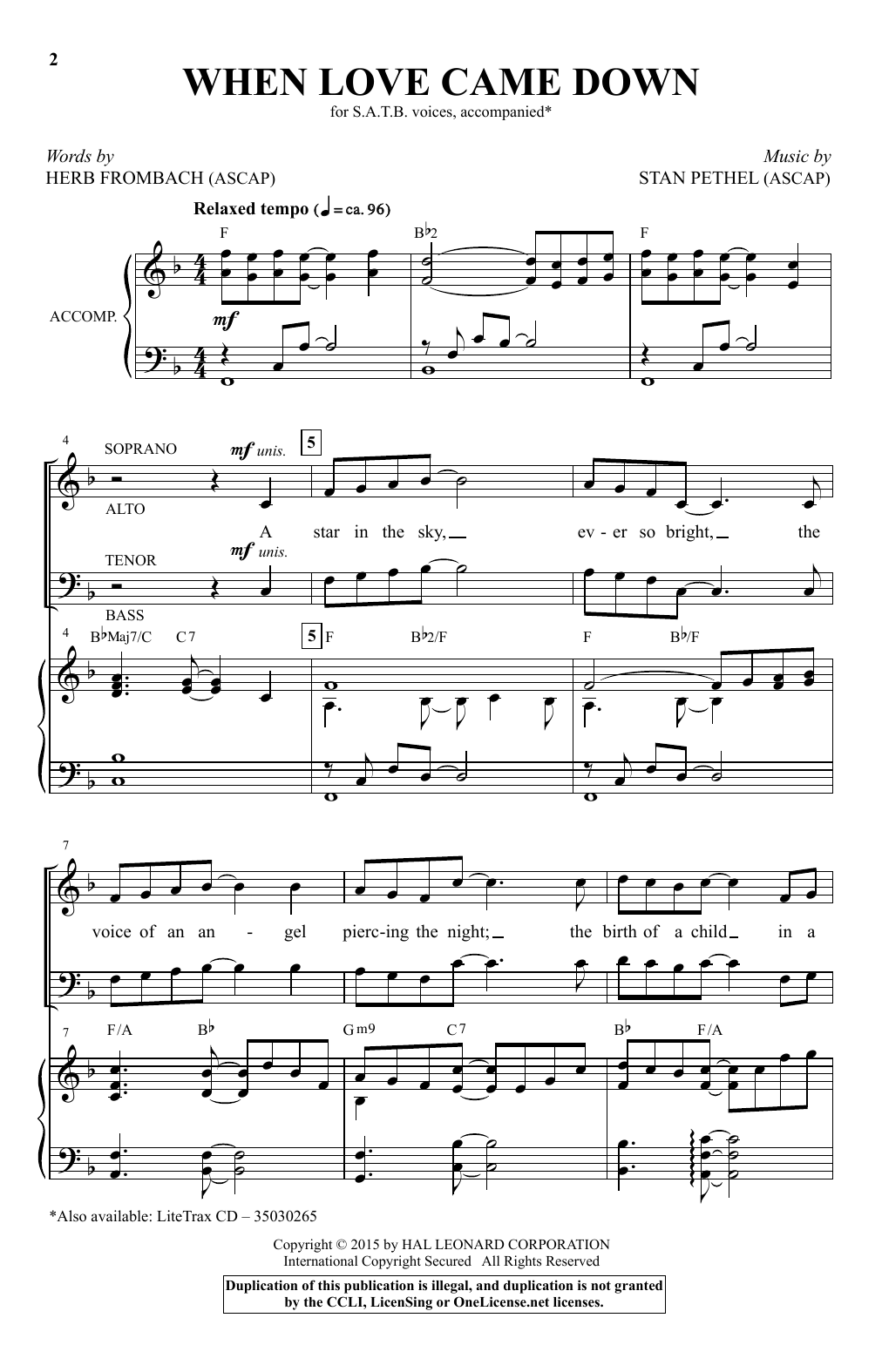 Download Stan Pethel When Love Came Down Sheet Music and learn how to play SATB PDF digital score in minutes