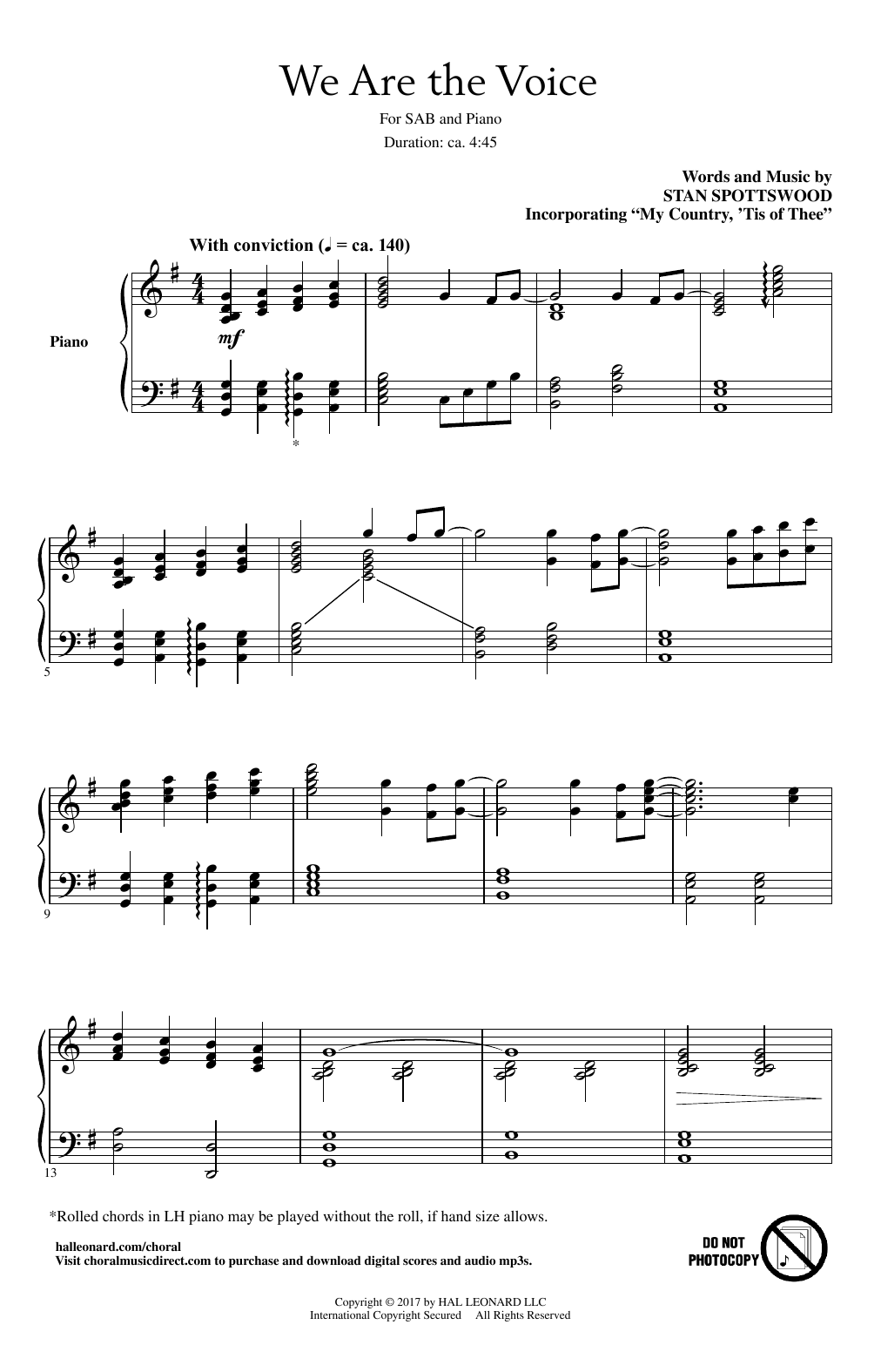 Download Stan Spottswood We Are The Voice Sheet Music and learn how to play SAB PDF digital score in minutes