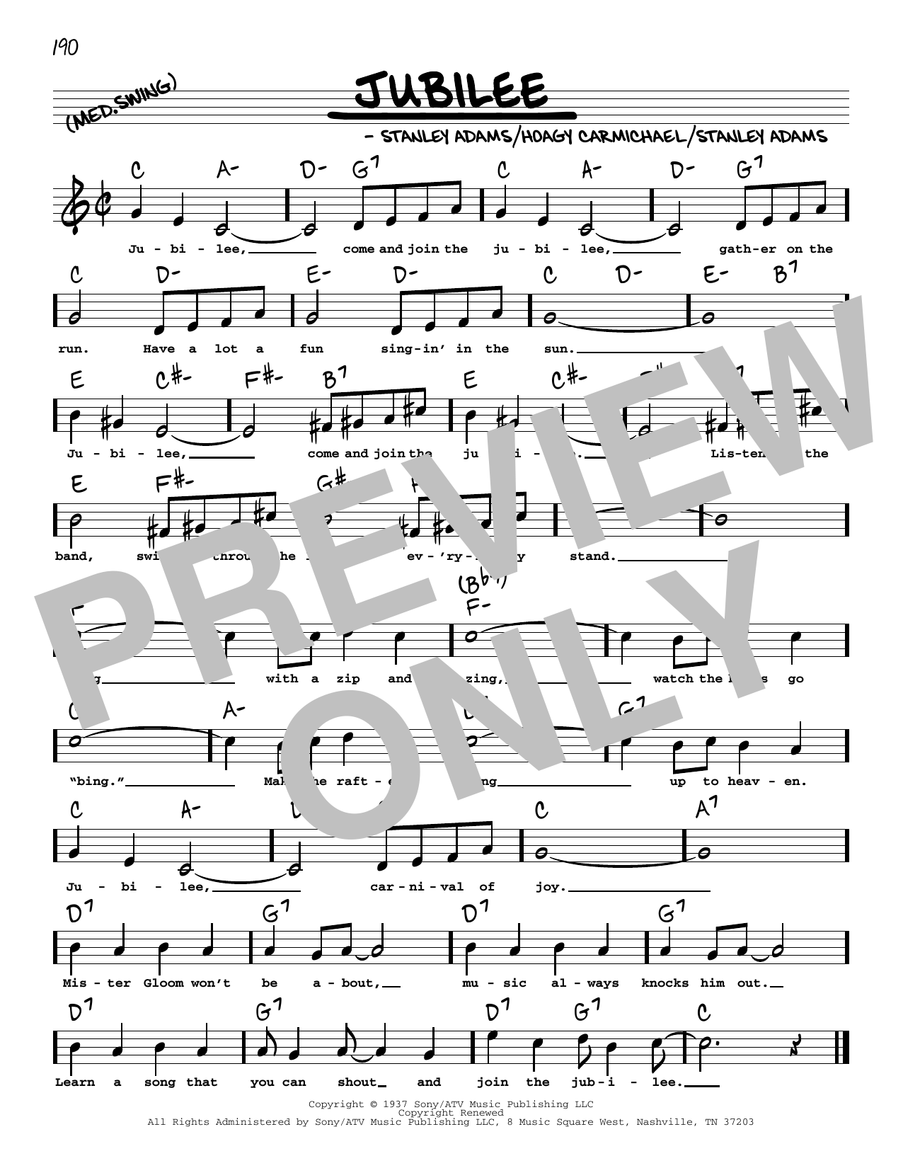 Download Stanley Adams Jubilee (arr. Robert Rawlins) Sheet Music and learn how to play Real Book – Melody, Lyrics & Chords PDF digital score in minutes