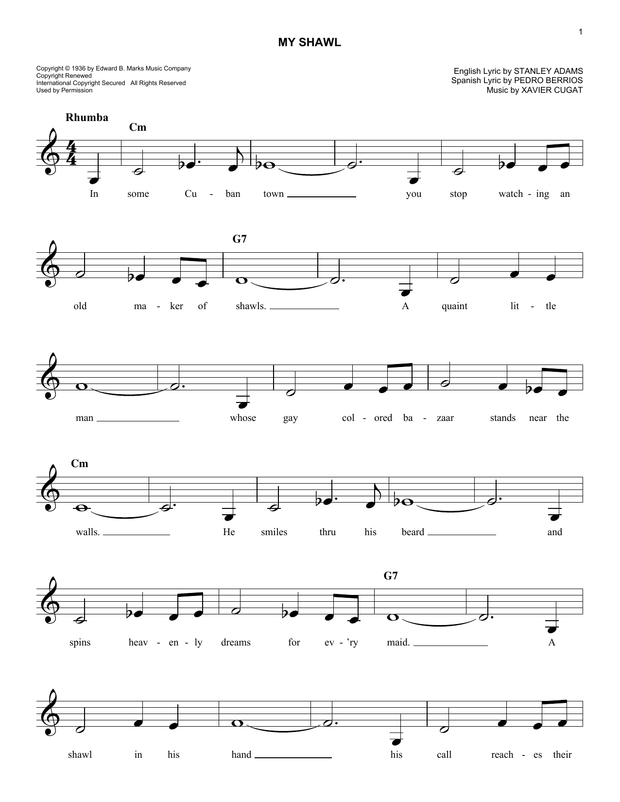 Download Stanley Adams My Shawl Sheet Music and learn how to play Real Book – Melody & Chords PDF digital score in minutes