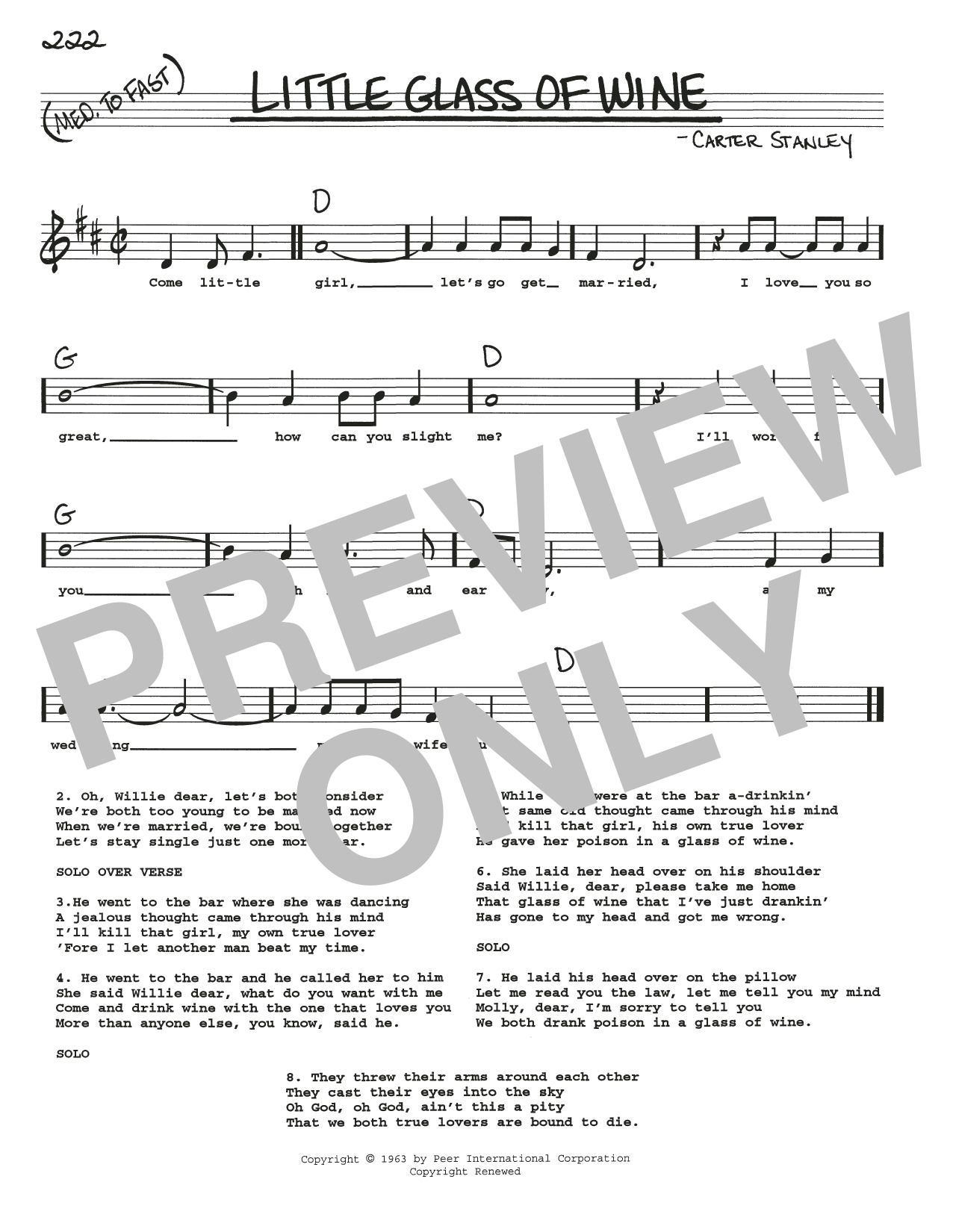 Download Stanley Carter Little Glass Of Wine Sheet Music and learn how to play Real Book – Melody, Lyrics & Chords PDF digital score in minutes