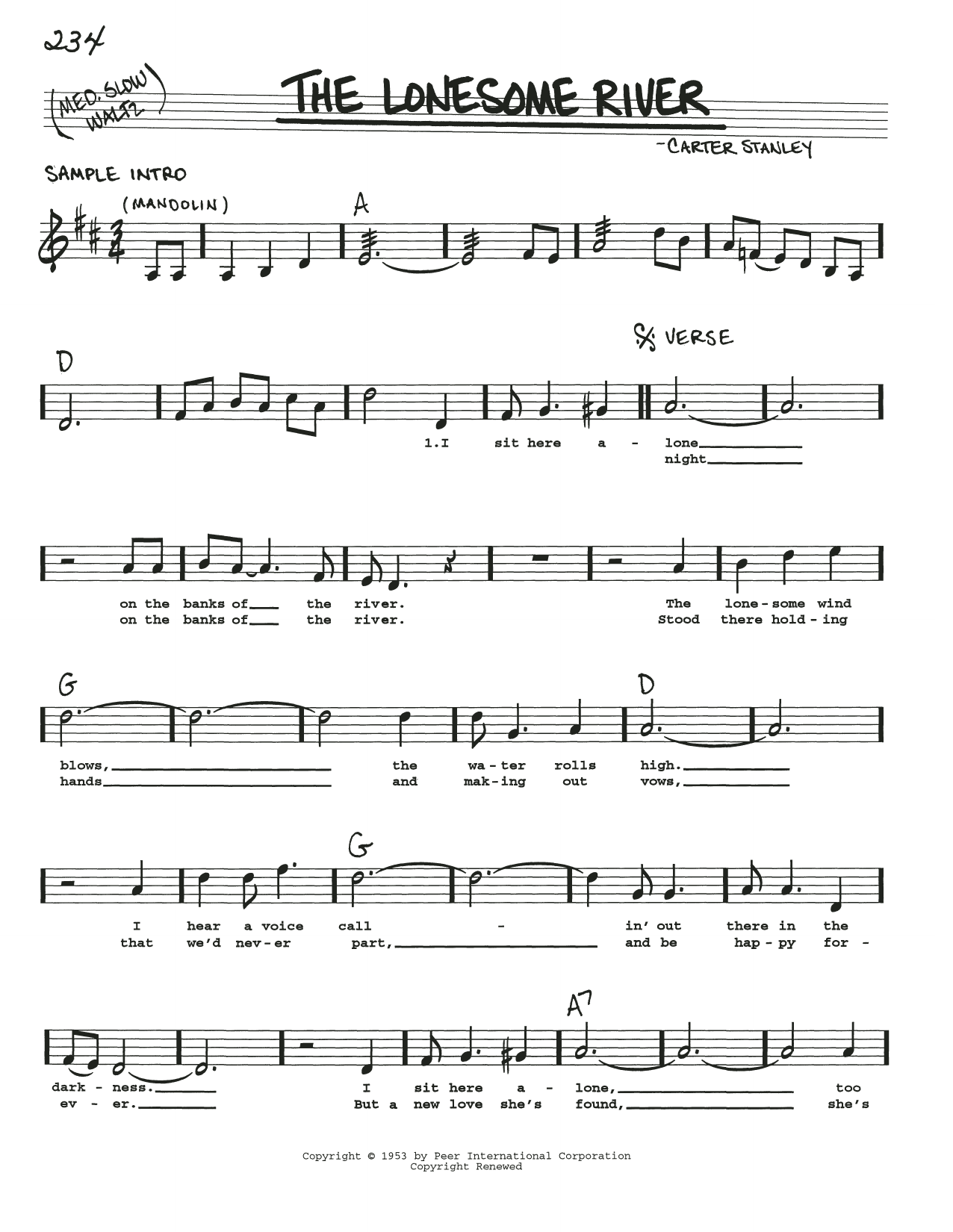 Download Stanley Carter The Lonesome River Sheet Music and learn how to play Real Book – Melody, Lyrics & Chords PDF digital score in minutes