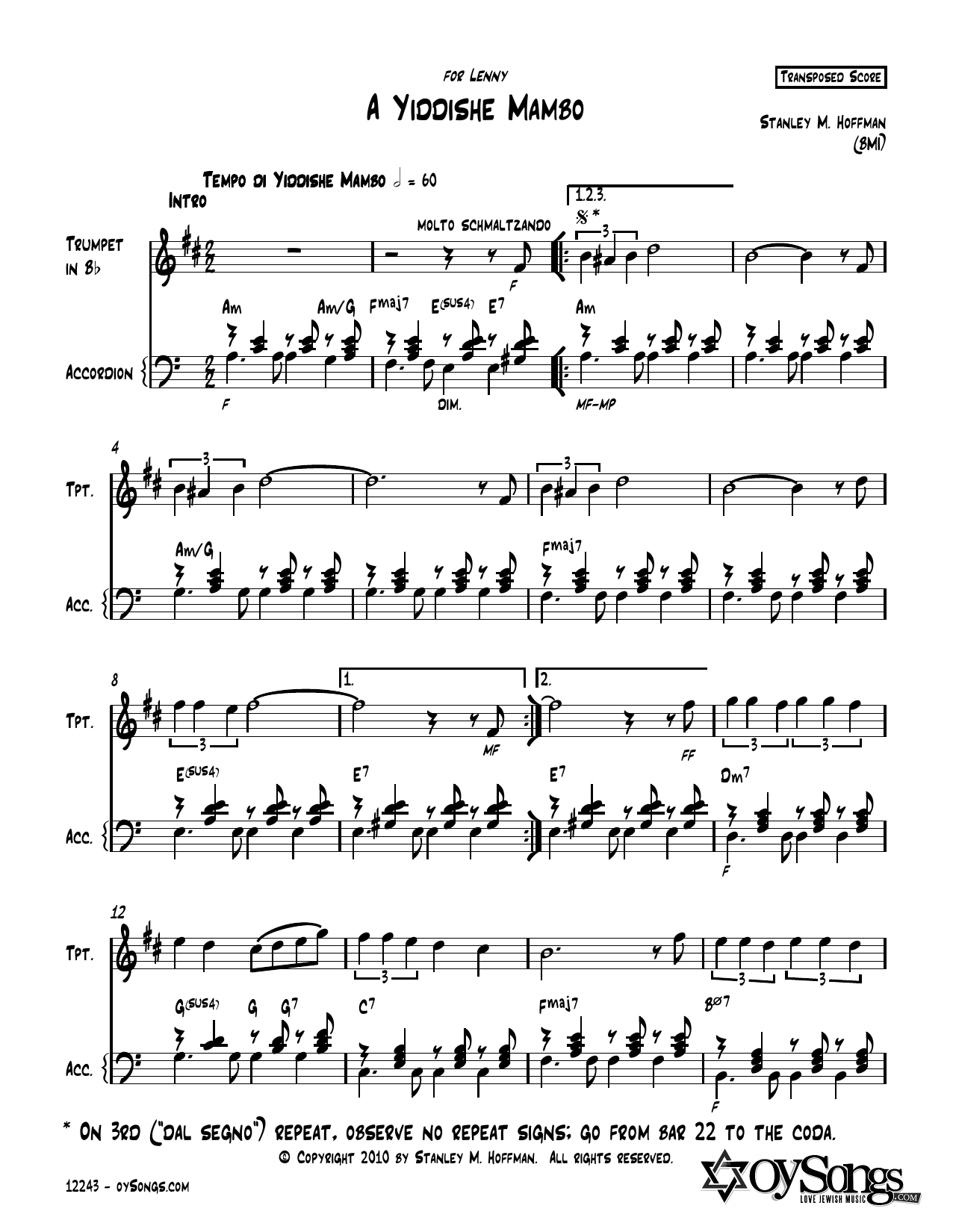 Download Stanley F. Hoffman A Yiddishe Mambo Sheet Music and learn how to play Instrumental Duet PDF digital score in minutes