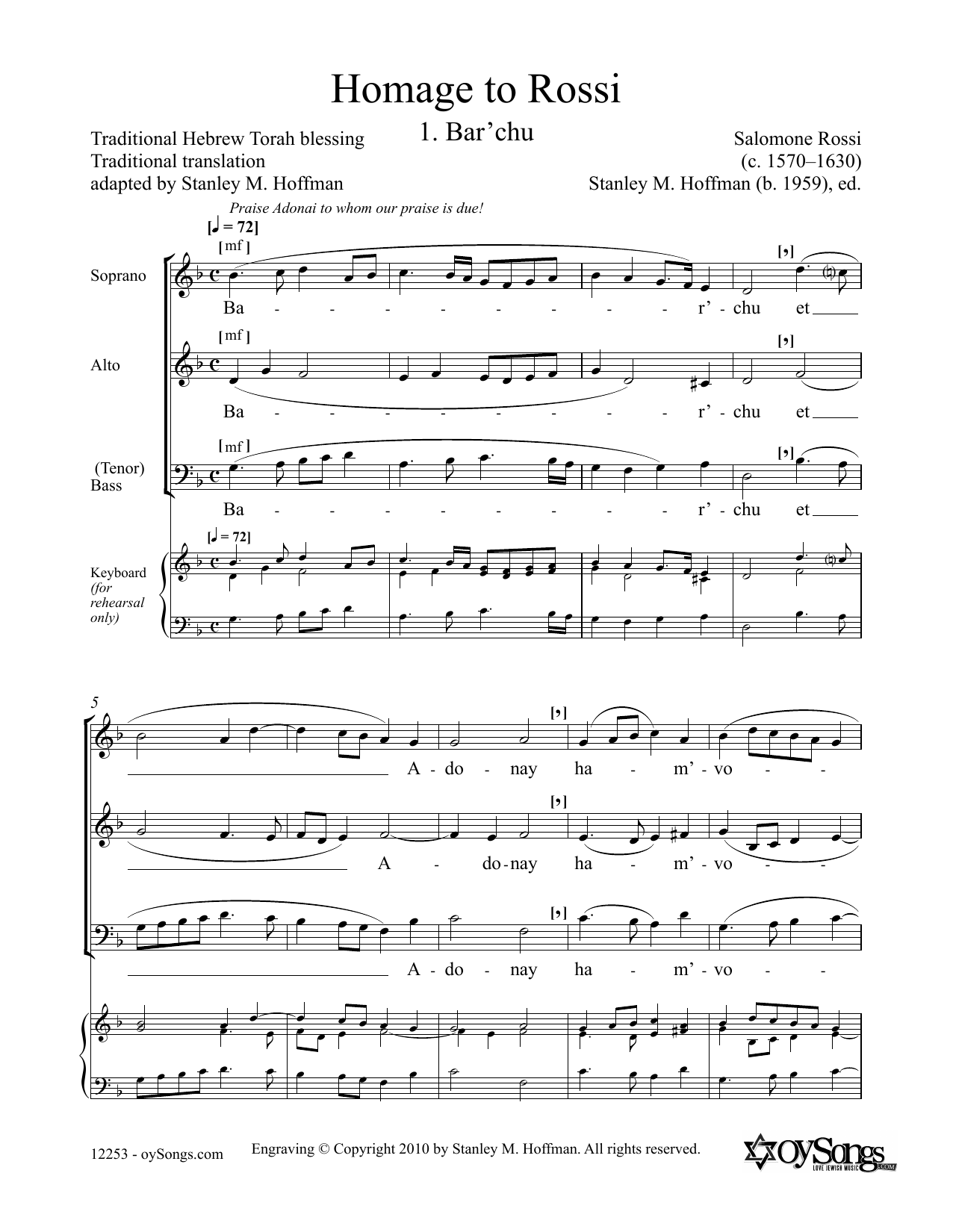 Download Stanley F. Hoffman Homage to Rossi Sheet Music and learn how to play SATB Choir PDF digital score in minutes