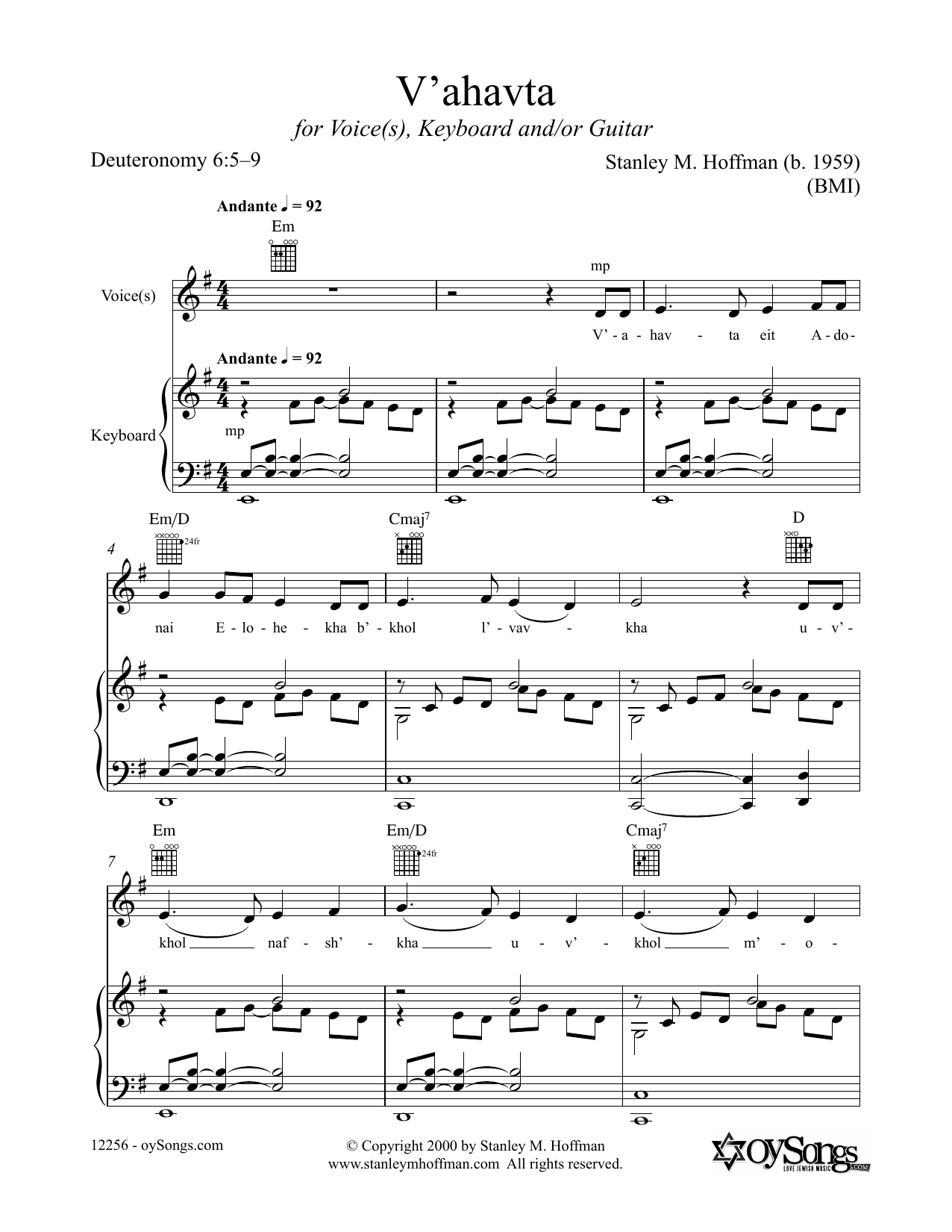 Download Stanley F. Hoffman V'ahatva Sheet Music and learn how to play Piano, Vocal & Guitar Chords (Right-Hand Melody) PDF digital score in minutes