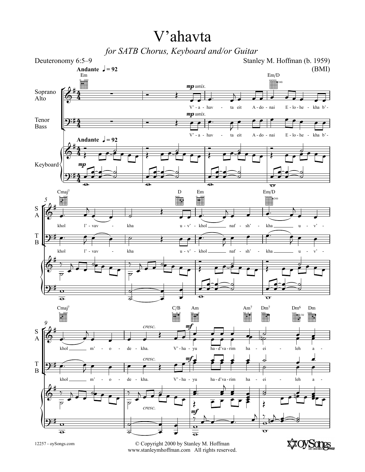 Download Stanley F. Hoffman V'ahavta Sheet Music and learn how to play SATB Choir PDF digital score in minutes