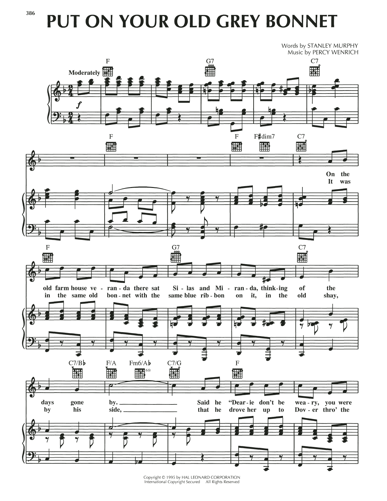 Download Stanley Murphy Put On Your Old Grey Bonnet Sheet Music and learn how to play Piano, Vocal & Guitar Chords (Right-Hand Melody) PDF digital score in minutes