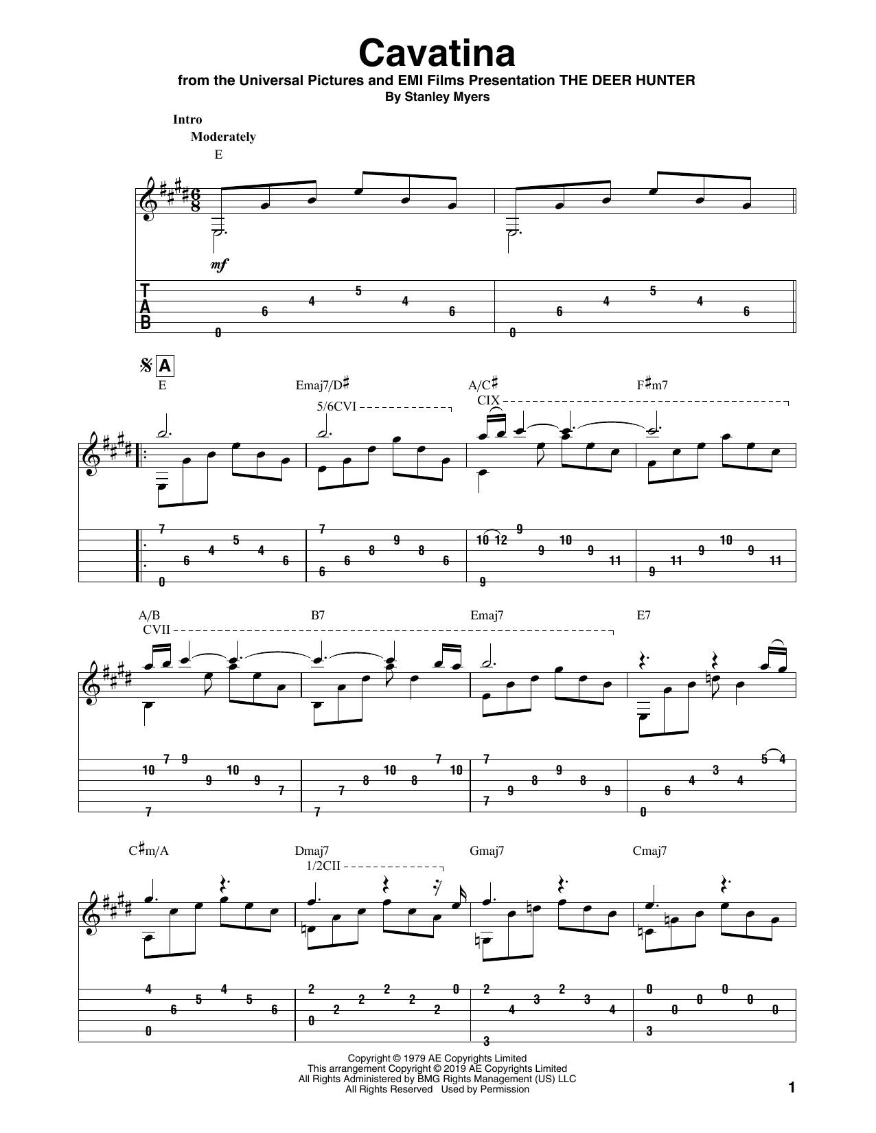 Download Stanley Myers Cavatina (from The Deer Hunter) (arr. Bill LaFleur) Sheet Music and learn how to play Solo Guitar PDF digital score in minutes