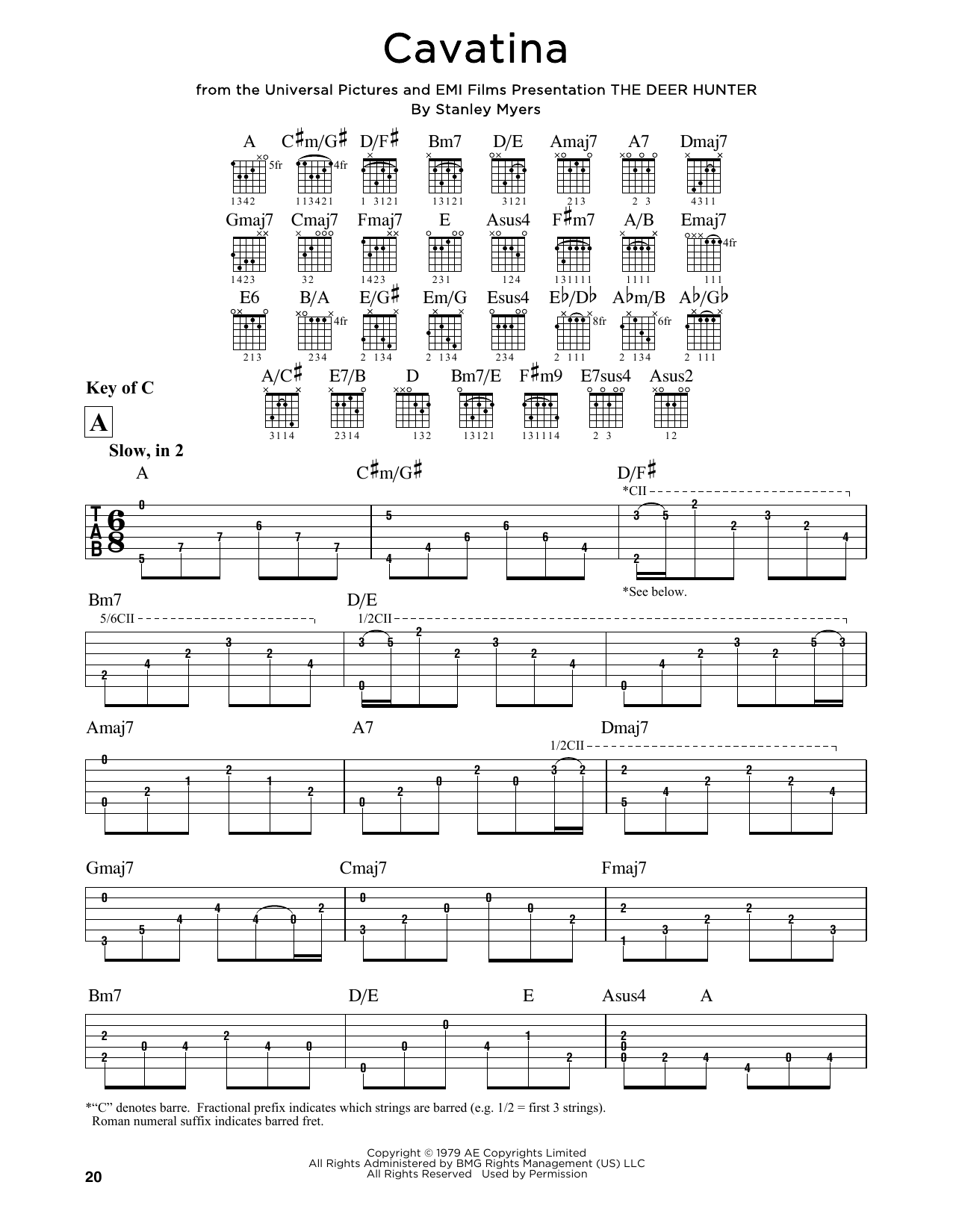 Download Stanley Myers Cavatina Sheet Music and learn how to play Guitar Lead Sheet PDF digital score in minutes