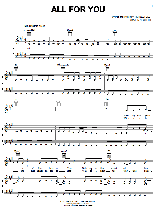 Download Starfield All For You Sheet Music and learn how to play Piano, Vocal & Guitar (Right-Hand Melody) PDF digital score in minutes