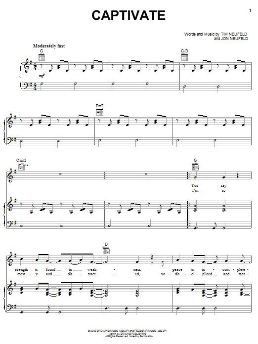 Download Starfield Captivate Sheet Music and learn how to play Piano, Vocal & Guitar (Right-Hand Melody) PDF digital score in minutes