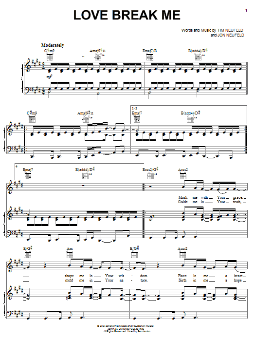 Download Starfield Love Break Me Sheet Music and learn how to play Piano, Vocal & Guitar (Right-Hand Melody) PDF digital score in minutes