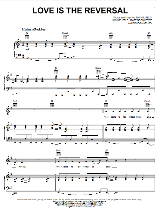 Download Starfield Love Is The Reversal Sheet Music and learn how to play Piano, Vocal & Guitar (Right-Hand Melody) PDF digital score in minutes