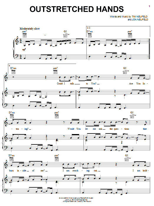 Download Starfield Outstretched Hands Sheet Music and learn how to play Piano, Vocal & Guitar (Right-Hand Melody) PDF digital score in minutes