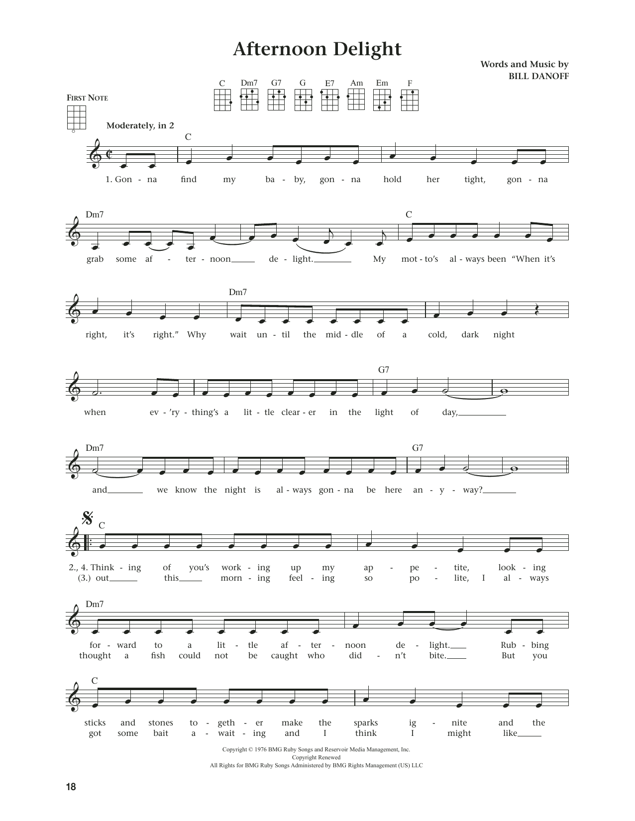 Download Starland Vocal Band Afternoon Delight (from The Daily Ukulele) (arr. Jim Beloff) Sheet Music and learn how to play Ukulele PDF digital score in minutes