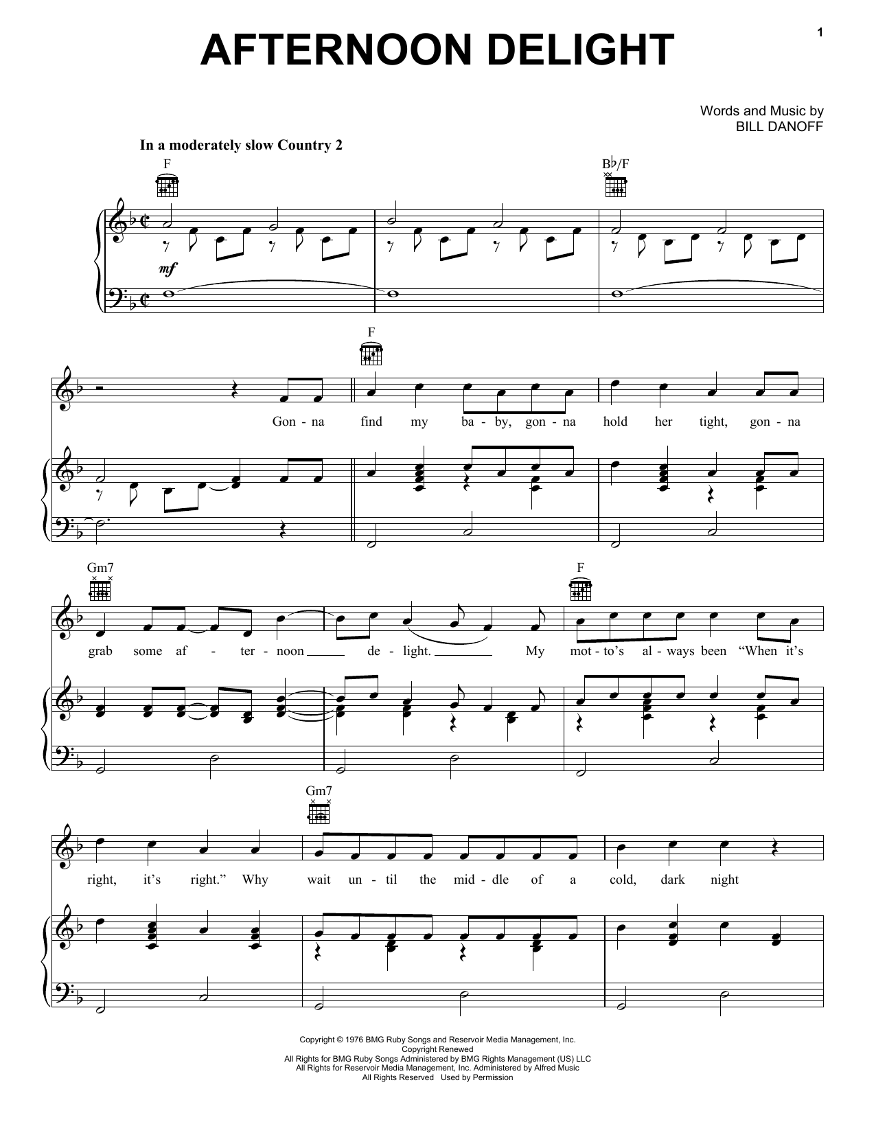 Download Starland Vocal Band Afternoon Delight Sheet Music and learn how to play Cello PDF digital score in minutes
