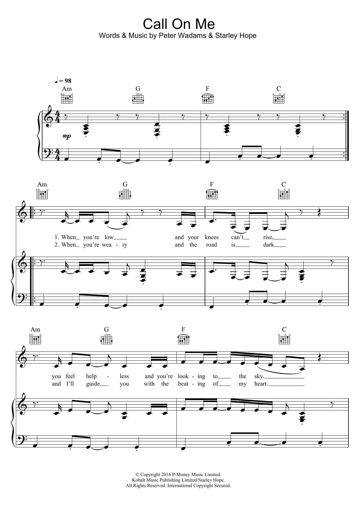 Download Starley Call On Me Sheet Music and learn how to play Piano, Vocal & Guitar (Right-Hand Melody) PDF digital score in minutes