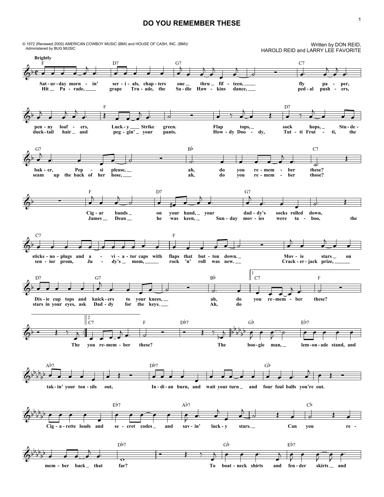 Download The Statler Brothers Do You Remember These Sheet Music and learn how to play Melody Line, Lyrics & Chords PDF digital score in minutes