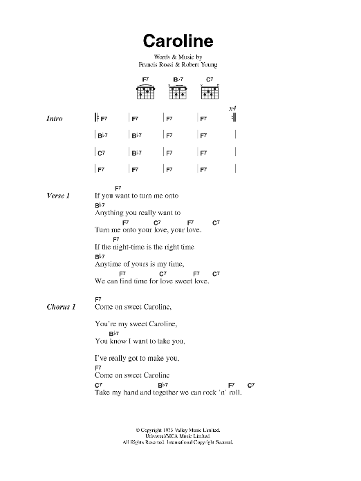 Download Status Quo Caroline Sheet Music and learn how to play Lyrics & Chords PDF digital score in minutes