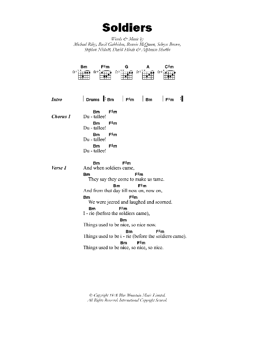 Download Steel Pulse Soldiers Sheet Music and learn how to play Lyrics & Chords PDF digital score in minutes