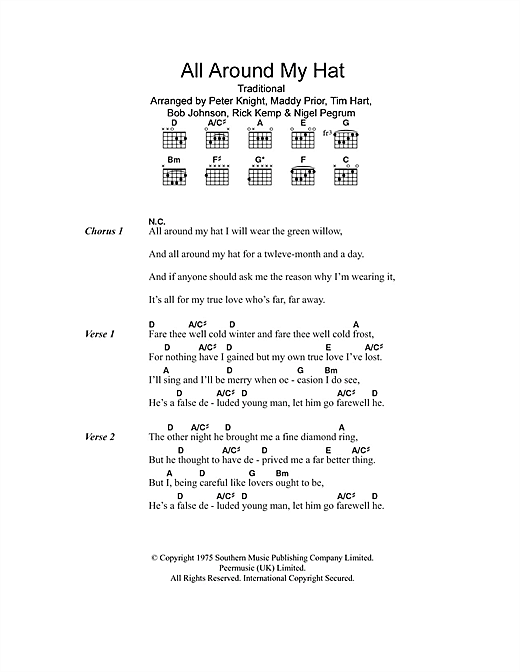 Download Steeleye Span All Around My Hat Sheet Music and learn how to play Lyrics & Chords PDF digital score in minutes