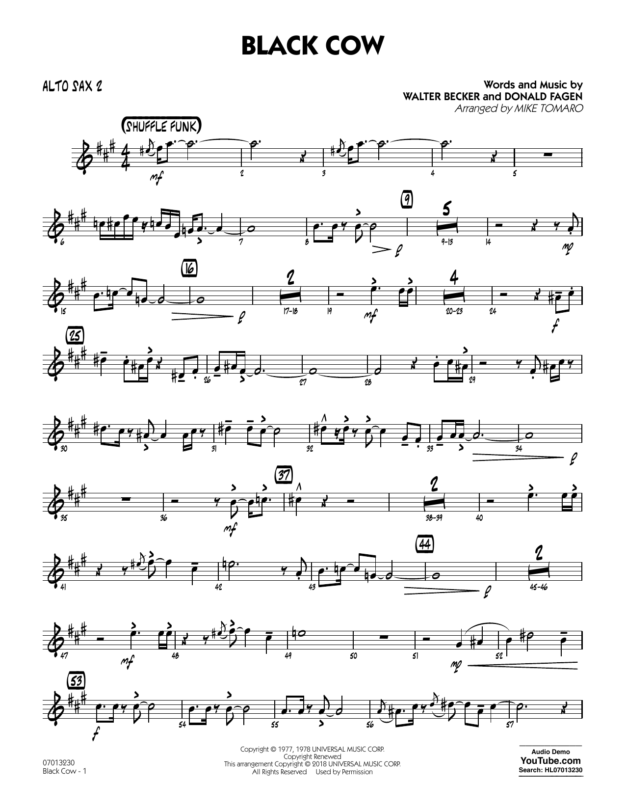 Download Steely Dan Black Cow (arr. Mike Tomaro) - Alto Sax 2 Sheet Music and learn how to play Jazz Ensemble PDF digital score in minutes