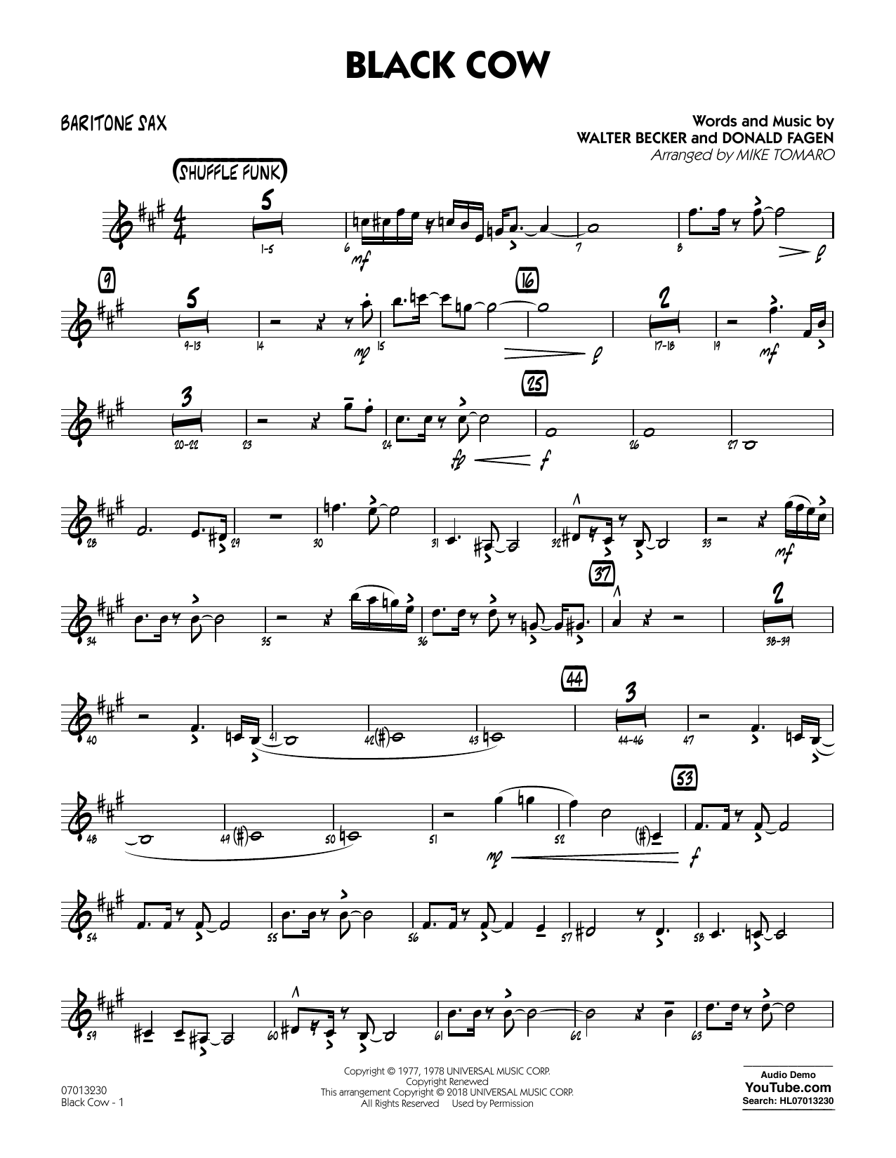 Download Steely Dan Black Cow (arr. Mike Tomaro) - Baritone Sax Sheet Music and learn how to play Jazz Ensemble PDF digital score in minutes